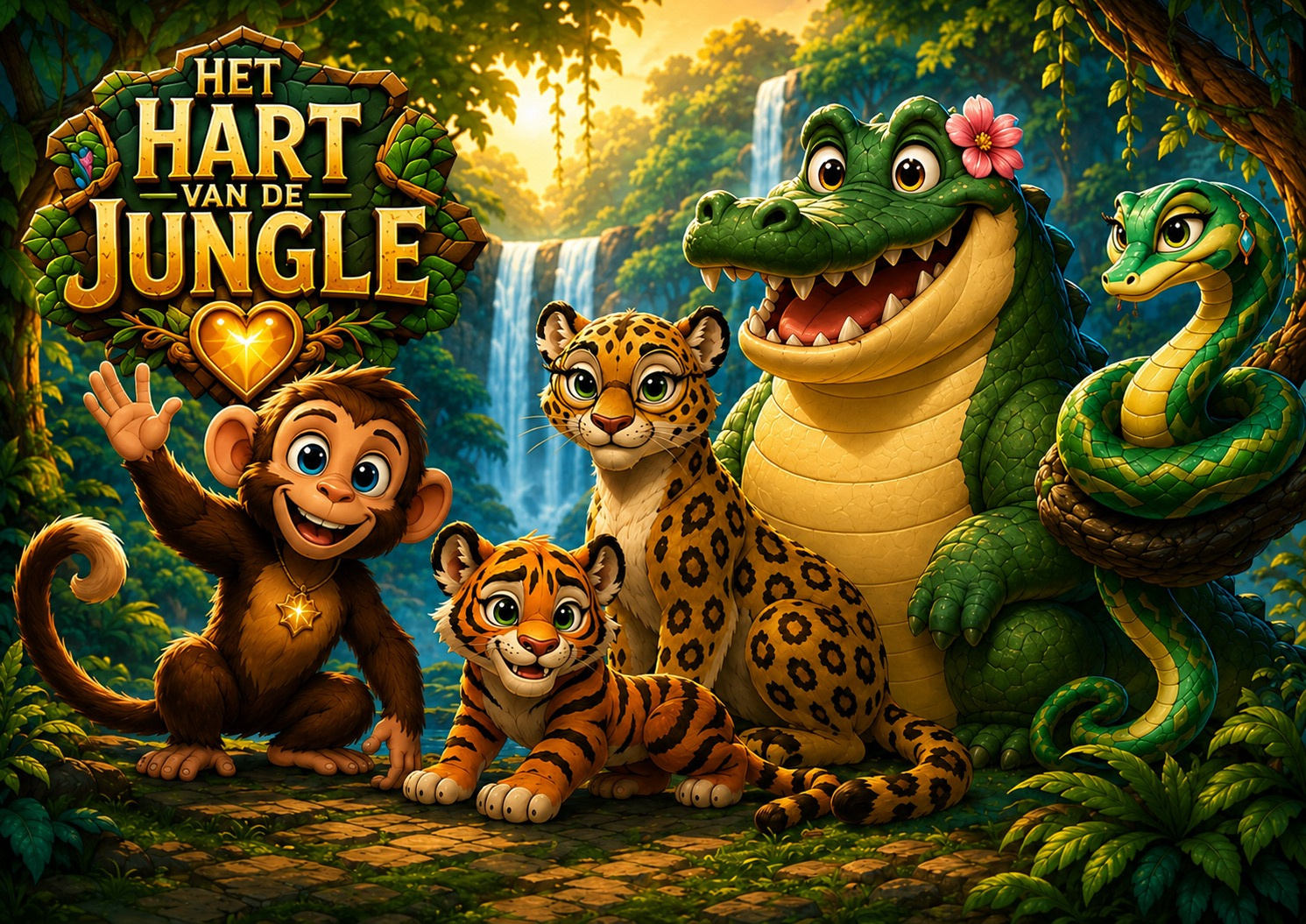 Jungle-omgeving met dichte planten en licht tussen de bladeren