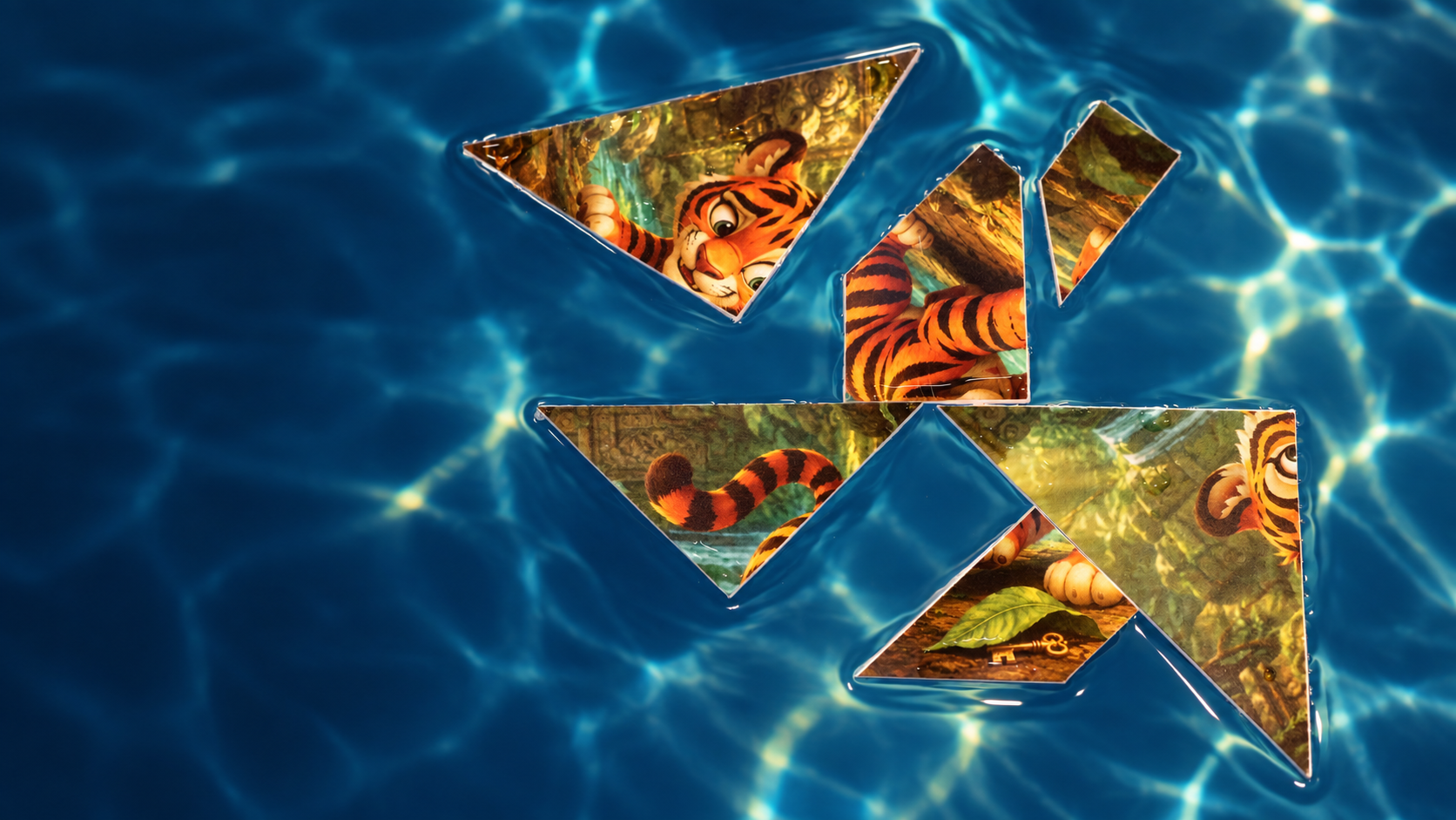 Waterbestendige puzzelstukken met de jungletijger drijvend op het water